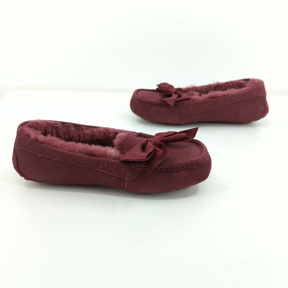 UGG Women 5 Ansley Bow Moccasins Wild Grape Purple Glimmer Wool Lined Suede NEW - Picture 6 of 8